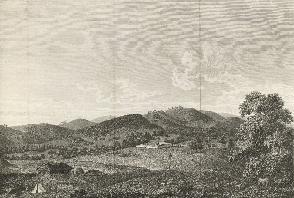 VANCOUVER, George (1757-98).  A Voyage of Discovery to the North Pacific Ocean, and Round the World; in which the Coast of North-west America has been carefully examined and accurately surveyed ... A New Edition, with corrections. London: John Stockdale, 1801. 6 volumes, 8°. Folding engraved chart and 17 folding plates (lacking first folding chart in vol. I, lower margins excised from a few leaves in vol. IV with slight loss, occasional spotting and staining). Contemporary marbled calf, spines gilt with green morocco lettering pieces (rubbed, joints tender or splitting, lacking one lettering piece, others detaching). Provenance: contemporary manuscript map of the north west coast of America on front pastedown of vol. II showing the "Gulph of California"; contemporary manuscript map of South America on pastedown of vol. VI showing South America and the Falkland Islands; extensive 4-page contemporary note relating to the Spanish ministry in California inserted at the end of vol. IV; contemporary (informed) annotation. Second edition. Brunet V, 1069 (citing the first edition of 1798); Cox II, p.30: "This is one of the most important voyages ever made in the interests of geographical knowledge"; Ferguson 339; Hill p.304; Howes V23; Sabin 98444; Wantrup 63b.	 (6)