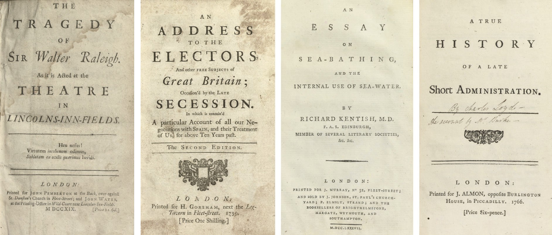 A large collection of miscellaneous 18th- and 19th-century pamphlets contained in 25 volumes, 8°, bound in contemporary calf and half calf, including: