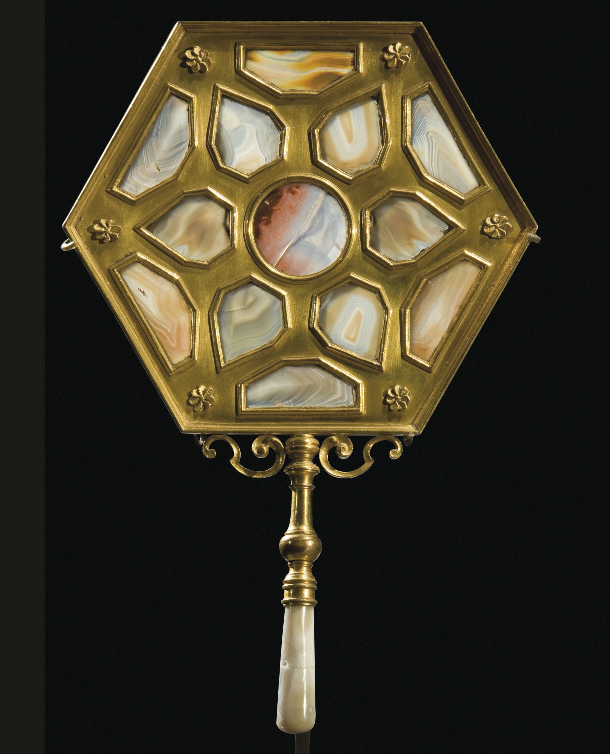 PANNEAU EN AGATE ET CUIVRE DORE