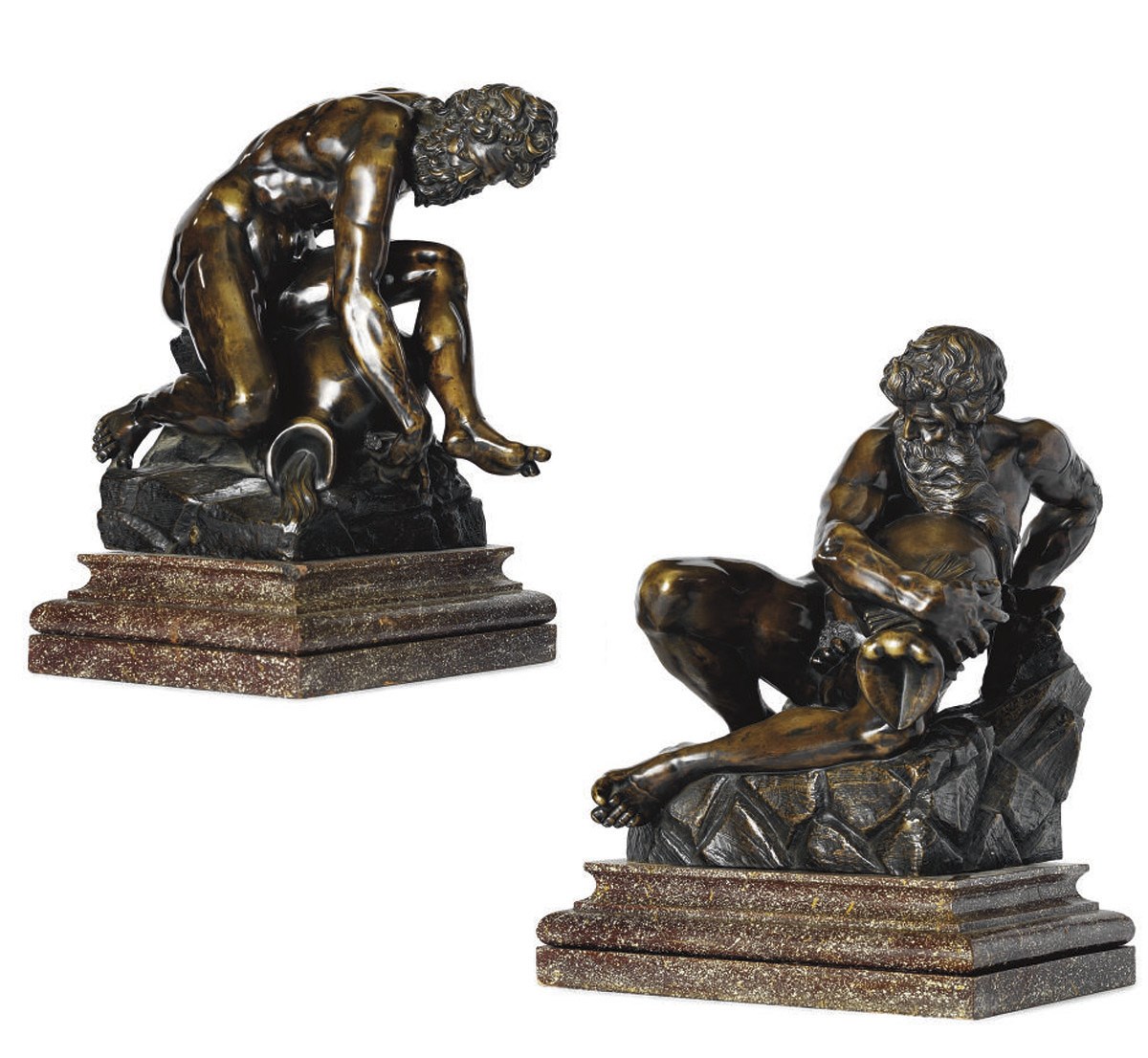 PAIRE DE SCULPTURES REPRESENTANT LES DIEUX DES FLEUVES