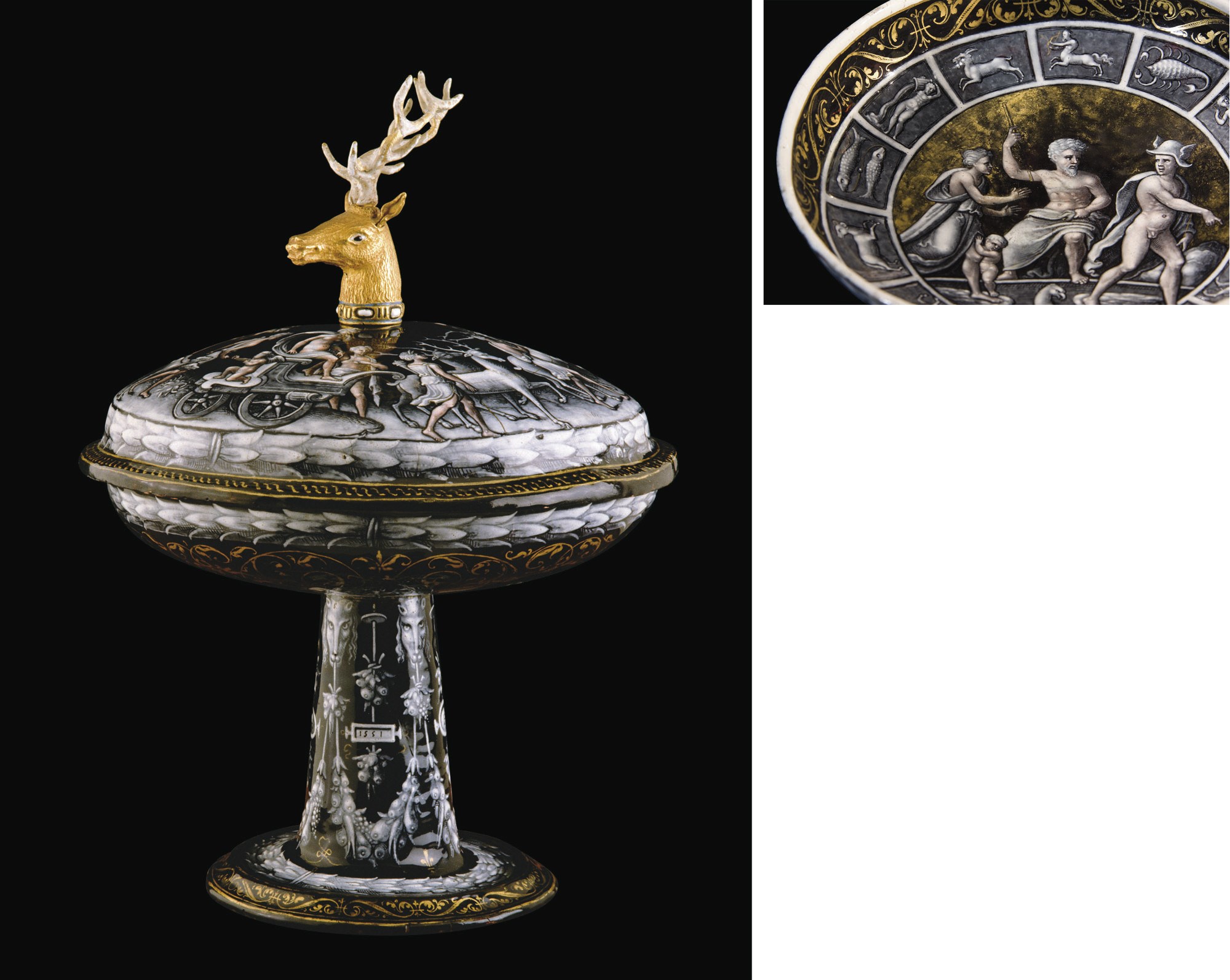 TAZZA COUVERTE EN EMAIL PEINT EN GRISAILLE A REHAUTS D'OR