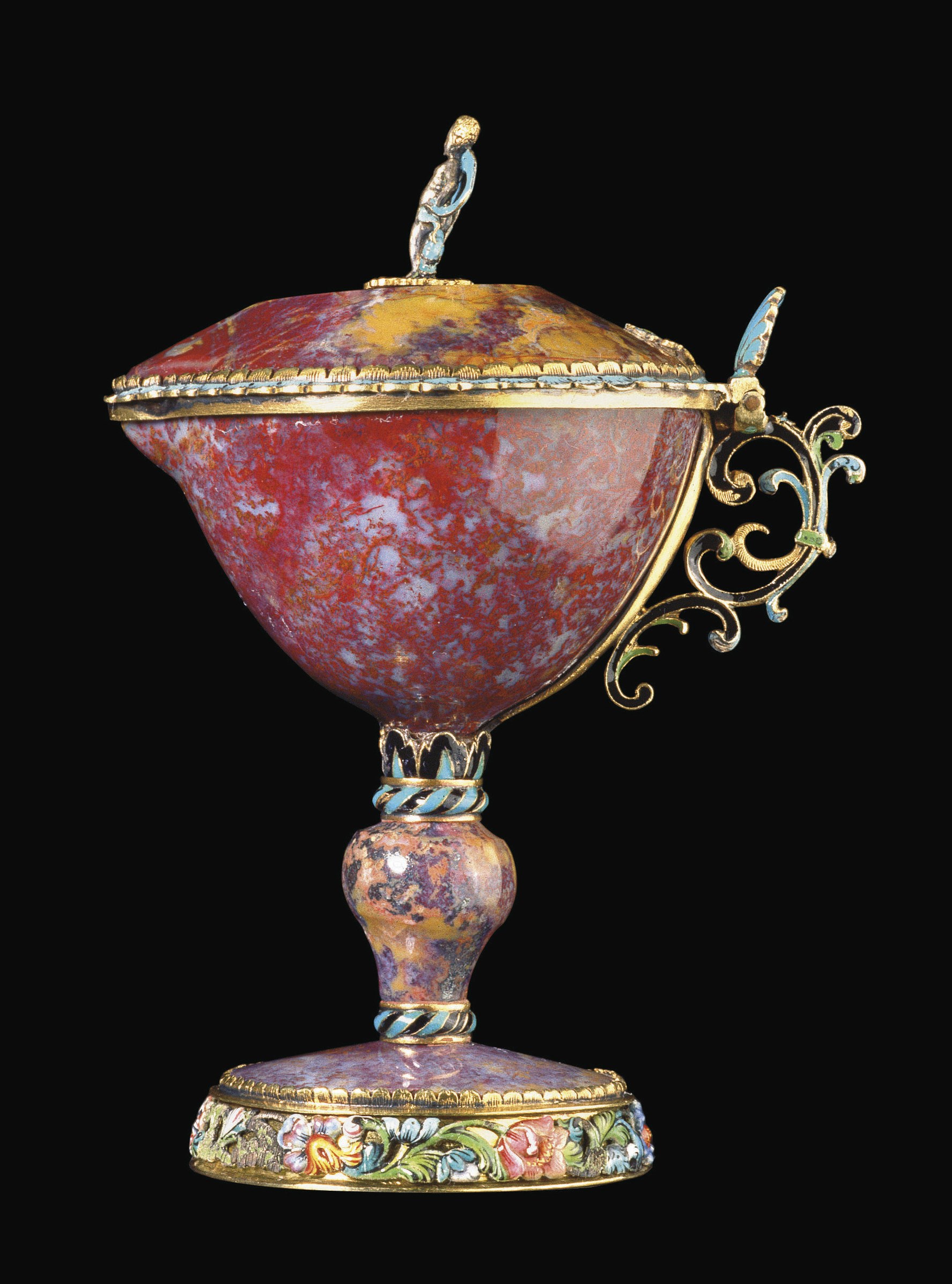 COUPE COUVERTE EN AGATE, VERMEIL ET EMAIL