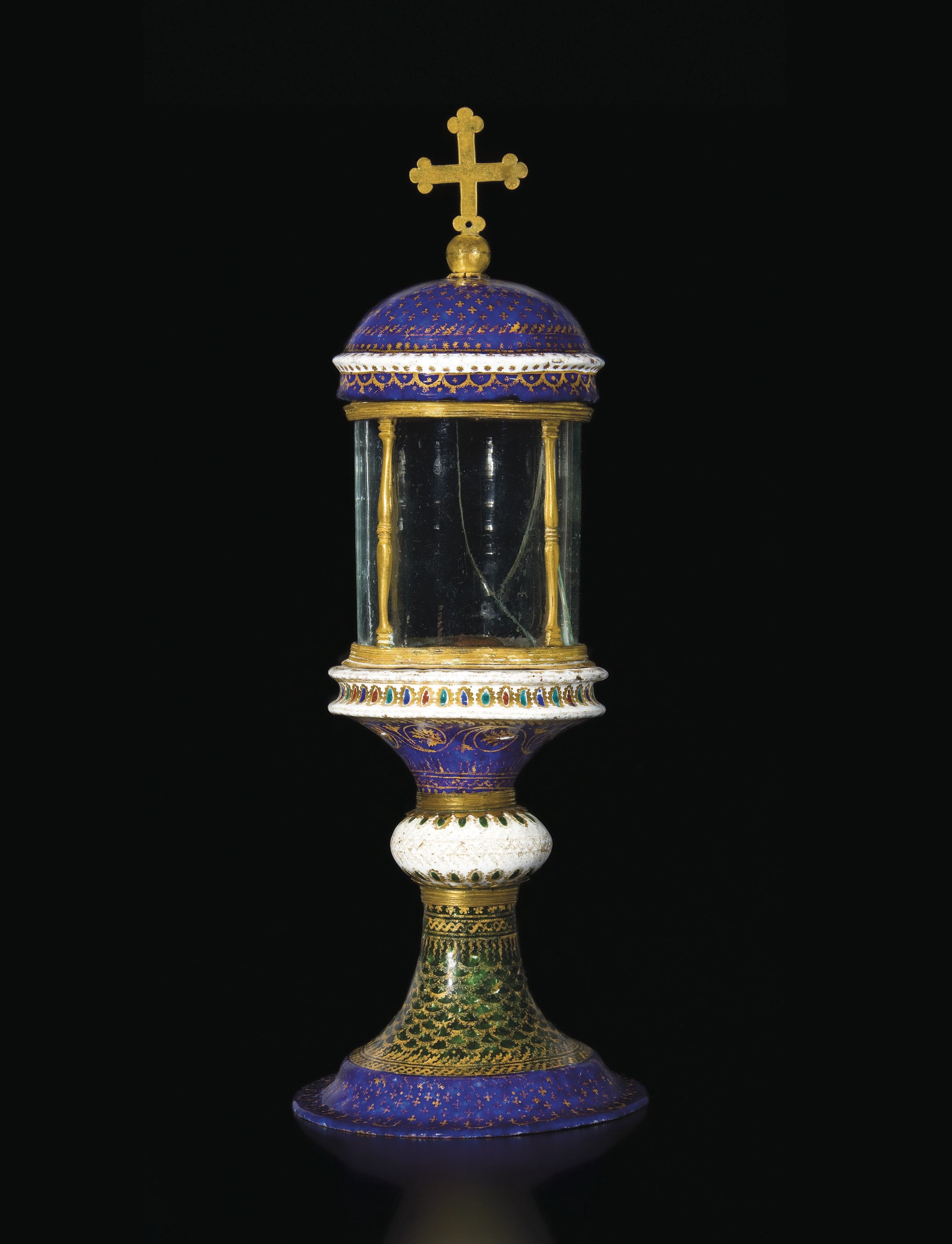 OSTENSOIR EN EMAIL PEINT POLYCHROME PARTIELLEMENT DORE