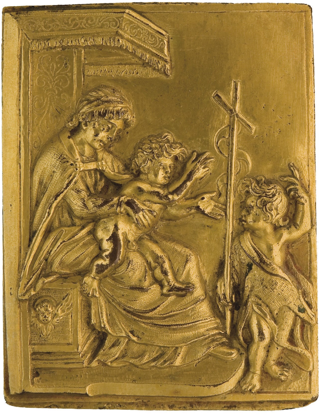 PLAQUETTE REPRESENTANT LA VIERGE, L'ENFANT JESUS ET SAINT JEAN