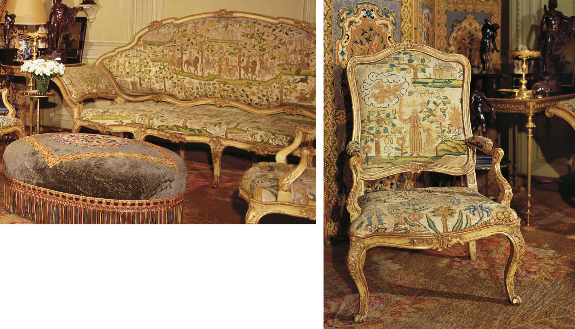 ENSEMBLE COMPRENANT UN CANAPE ET DEUX FAUTEUILS