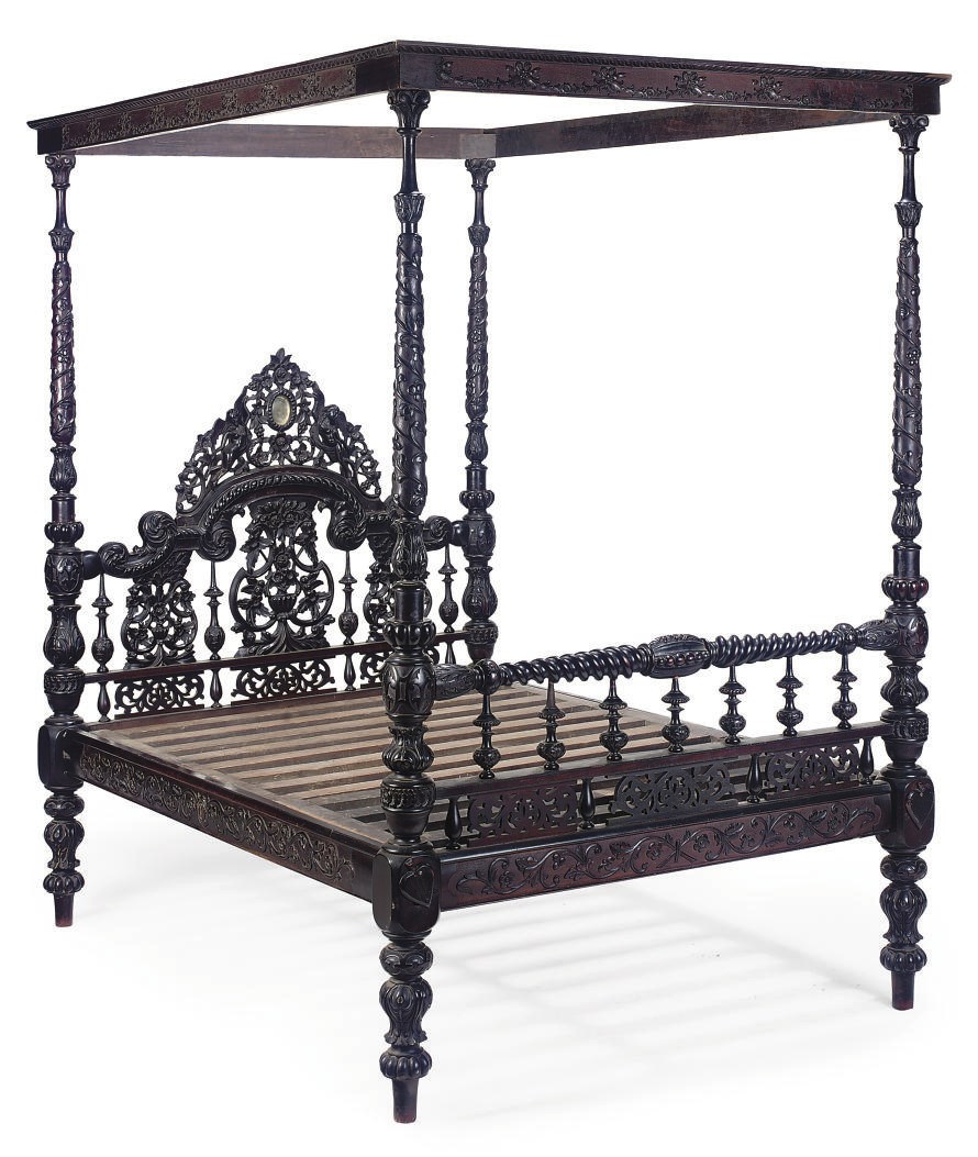 A CEYLONESE HARDWOOD FOUR POSTER BED