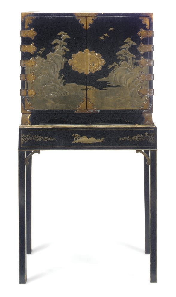 A CHINESE LACQUER CABINET ON LATER STAND