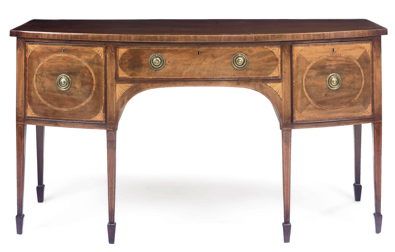A GEORGE III MAHOGANY CROSS-BANDED AND LINE INLAID SIDEBOARD