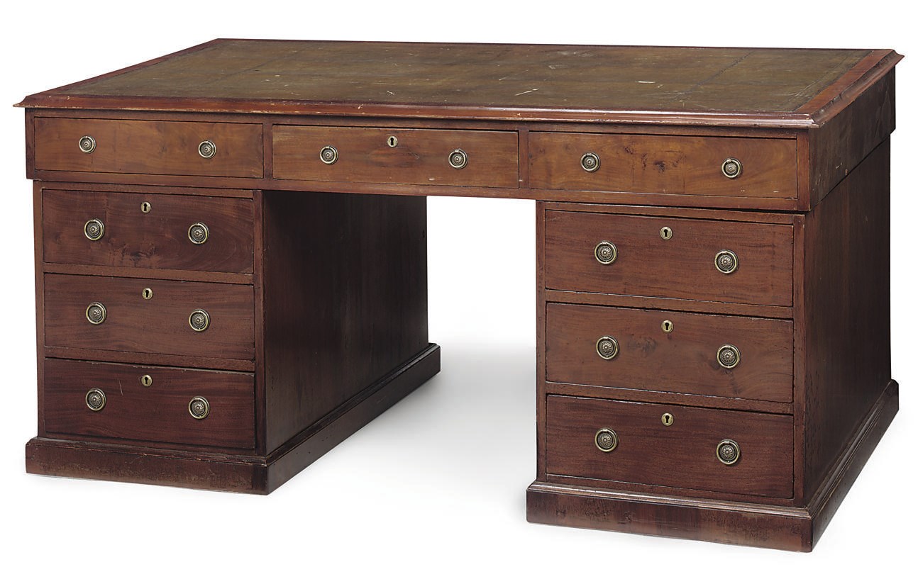 A MID VICTORIAN MAHOGANY PARTNER'S PEDESTAL DESK