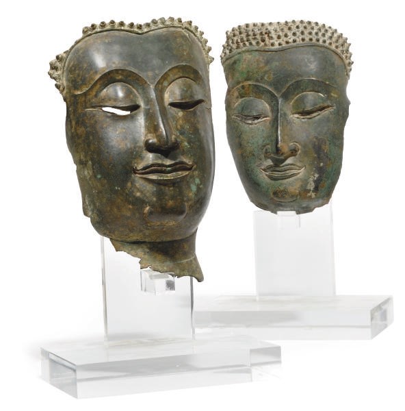 TWO THAI BRONZE BUDDHA HEADS