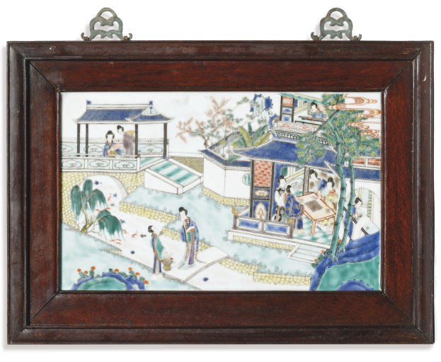 A PAIR OF CHINESE FAMILLE VERTE PORCELAIN PLAQUES