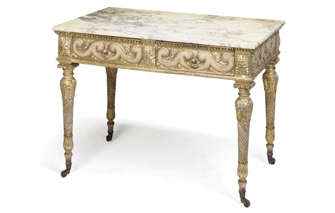 A GILTWOOD AND CREAM PAINTED CONSOLE TABLE