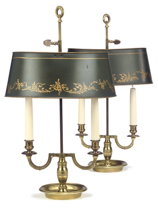 A PAIR OF FRENCH BRASS BOUILLOTTE LAMPS