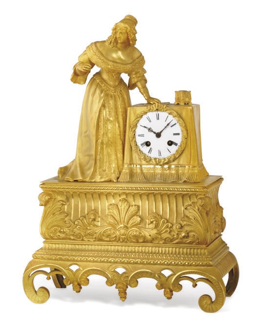 A RESTAURATION ORMOLU FIGURAL STRIKING MANTEL CLOCK