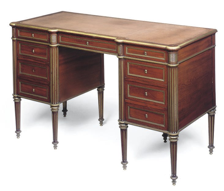 A FRENCH BRASS MOUNTED MAHOGANY BUREAU PLAT