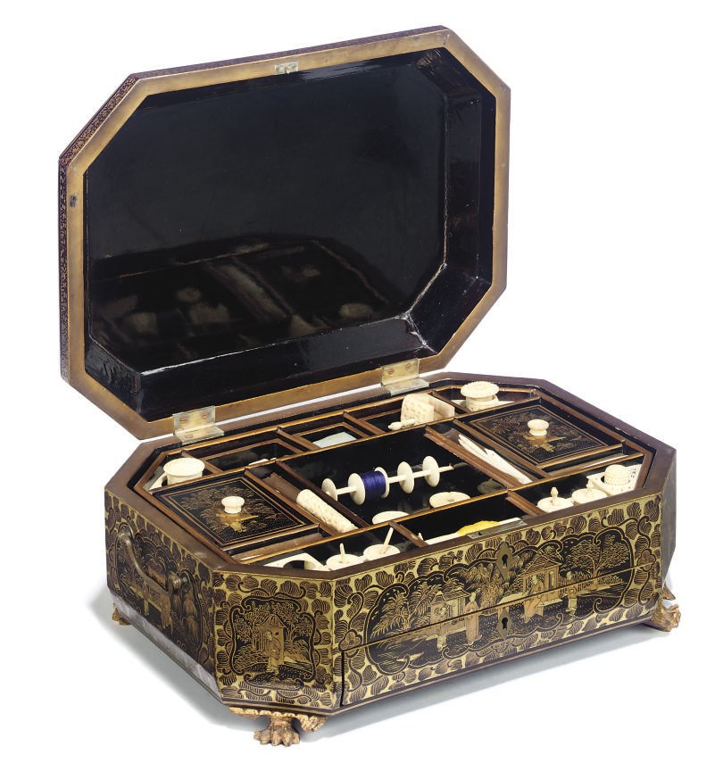 A CHINESE EXPORT LACQUERED WORK BOX