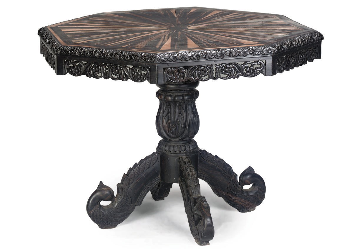 A CEYLONESE CALAMANDER OCTAGONAL CENTRE TABLE
