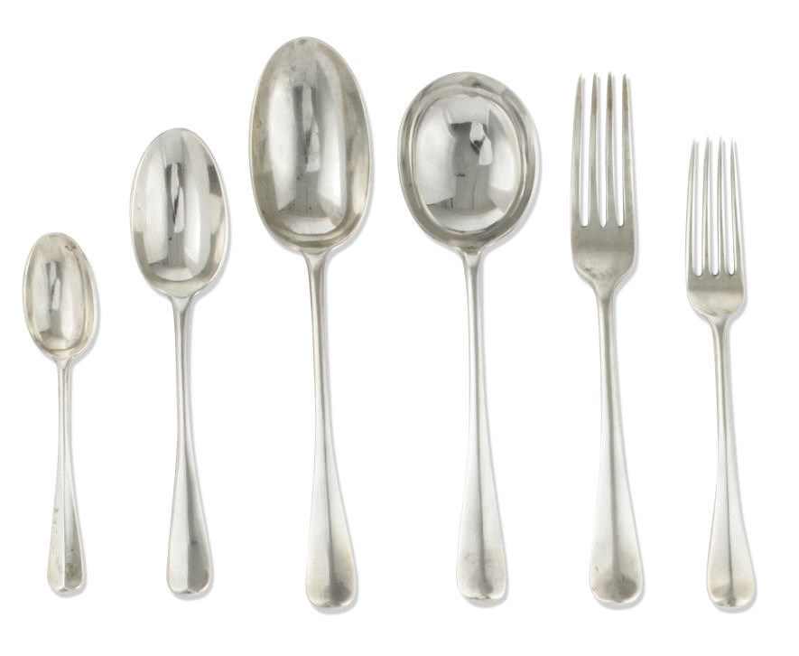 A COLLECTED SILVER RAT-TAIL PATTERN TABLE SERVICE OF FLATWARE