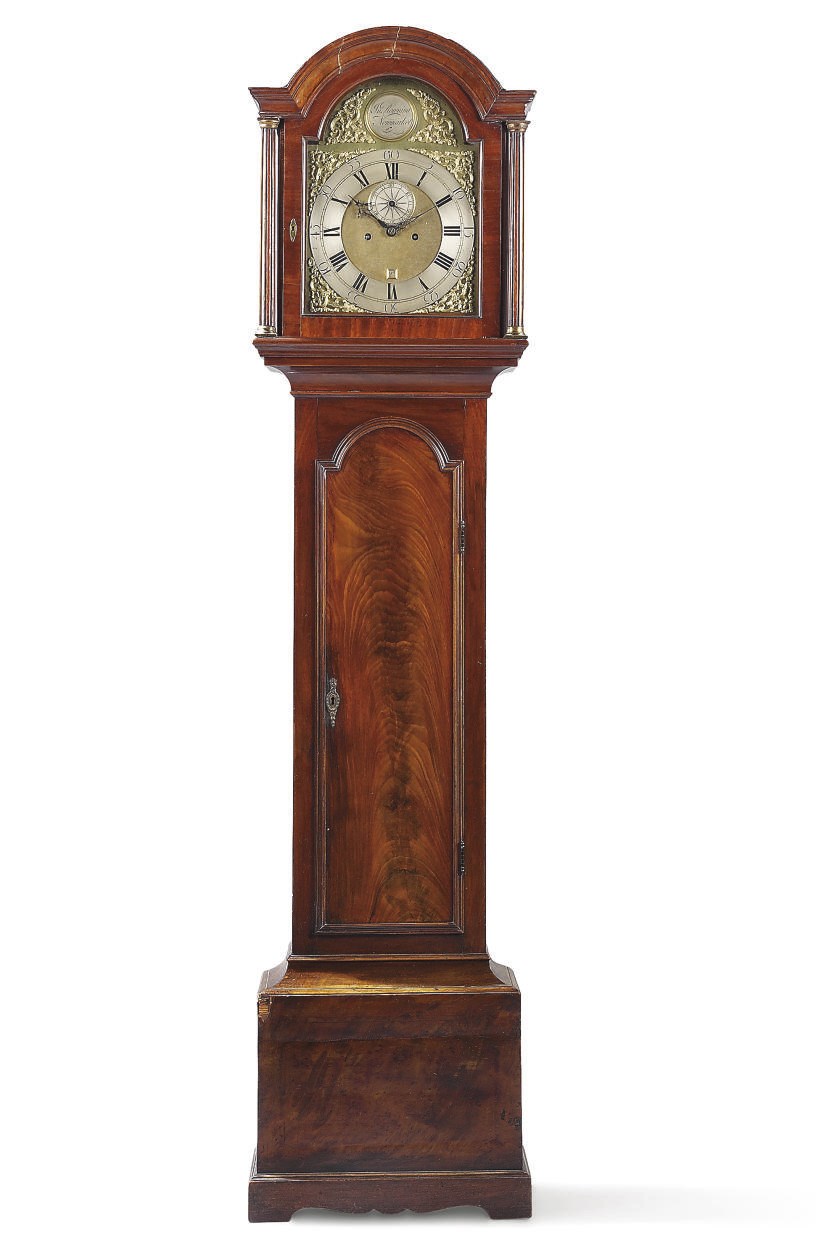 A GEORGE II MAHOGANY STRIKING EIGHT DAY LONGCASE CLOCK