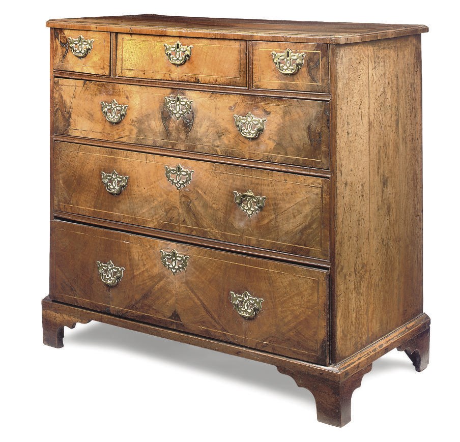 A GEORGE II WALNUT LINE INLAID CHEST
