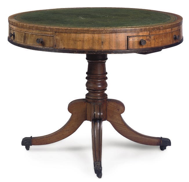 A REGENCY MAHOGANY DRUM TABLE