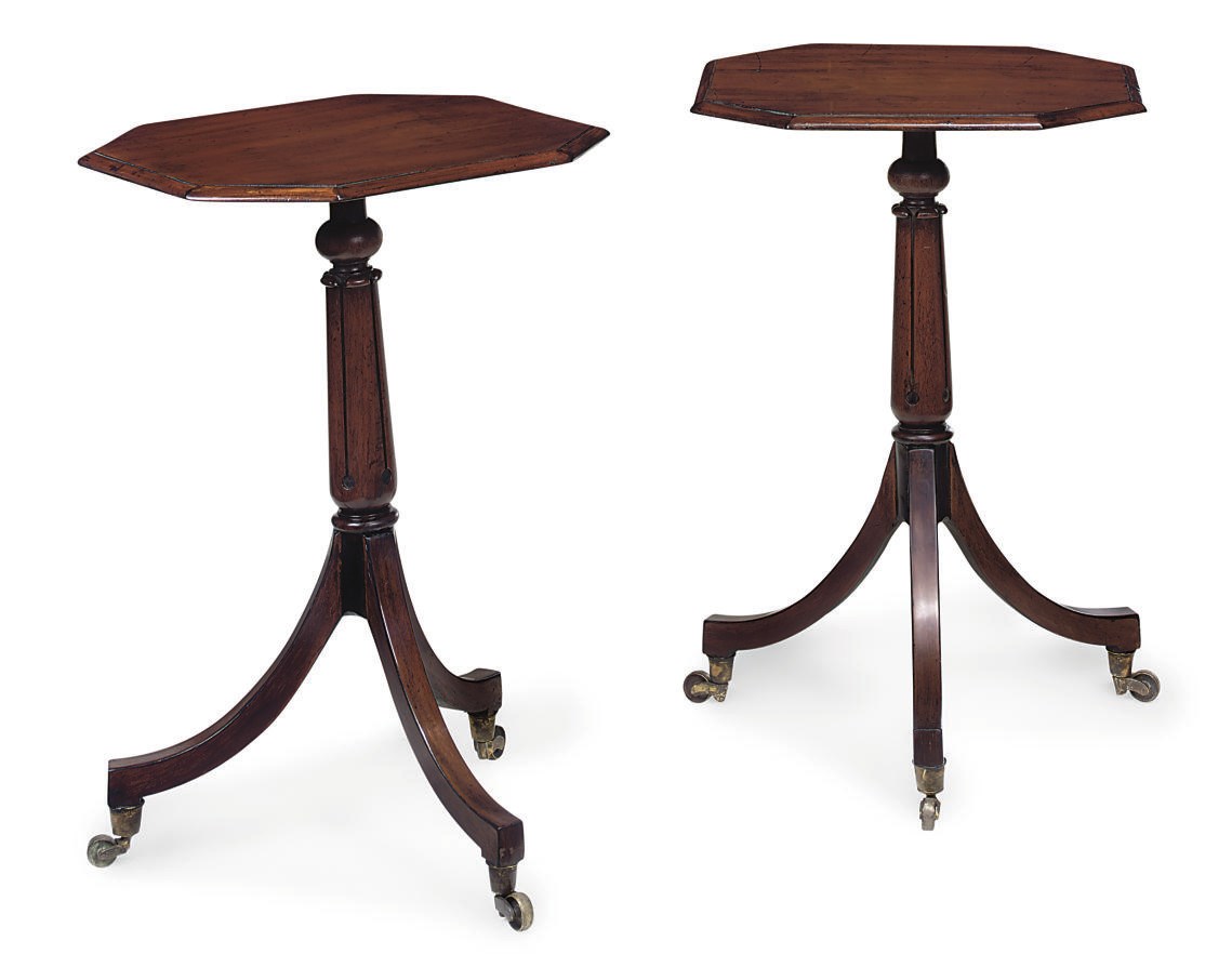 A PAIR OF MAHOGANY OCTAGONAL OCCASIONAL TABLES