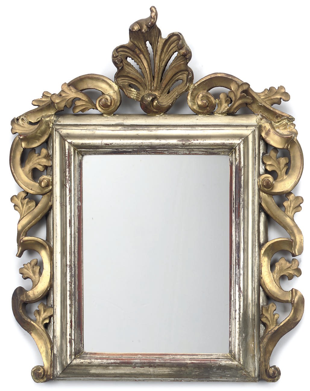 A PAIR OF ITALIAN SILVERED AND GILTWOOD MIRRORS