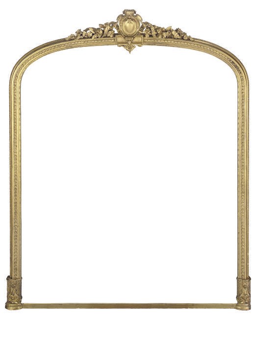 A LARGE GILTWOOD AND COMPOSITION OVERMANTEL MIRROR