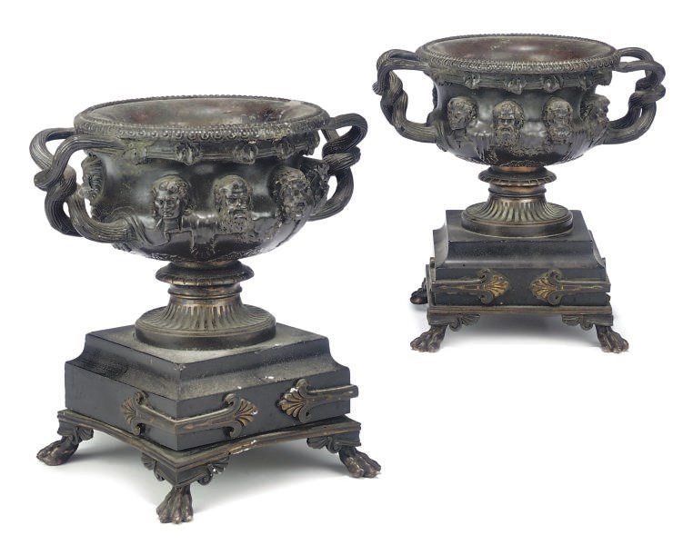 A PAIR OF FRENCH BRONZE MODELS OF THE ALBANI VASES