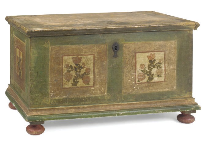A GERMAN GREEN PAINTED TRUNK