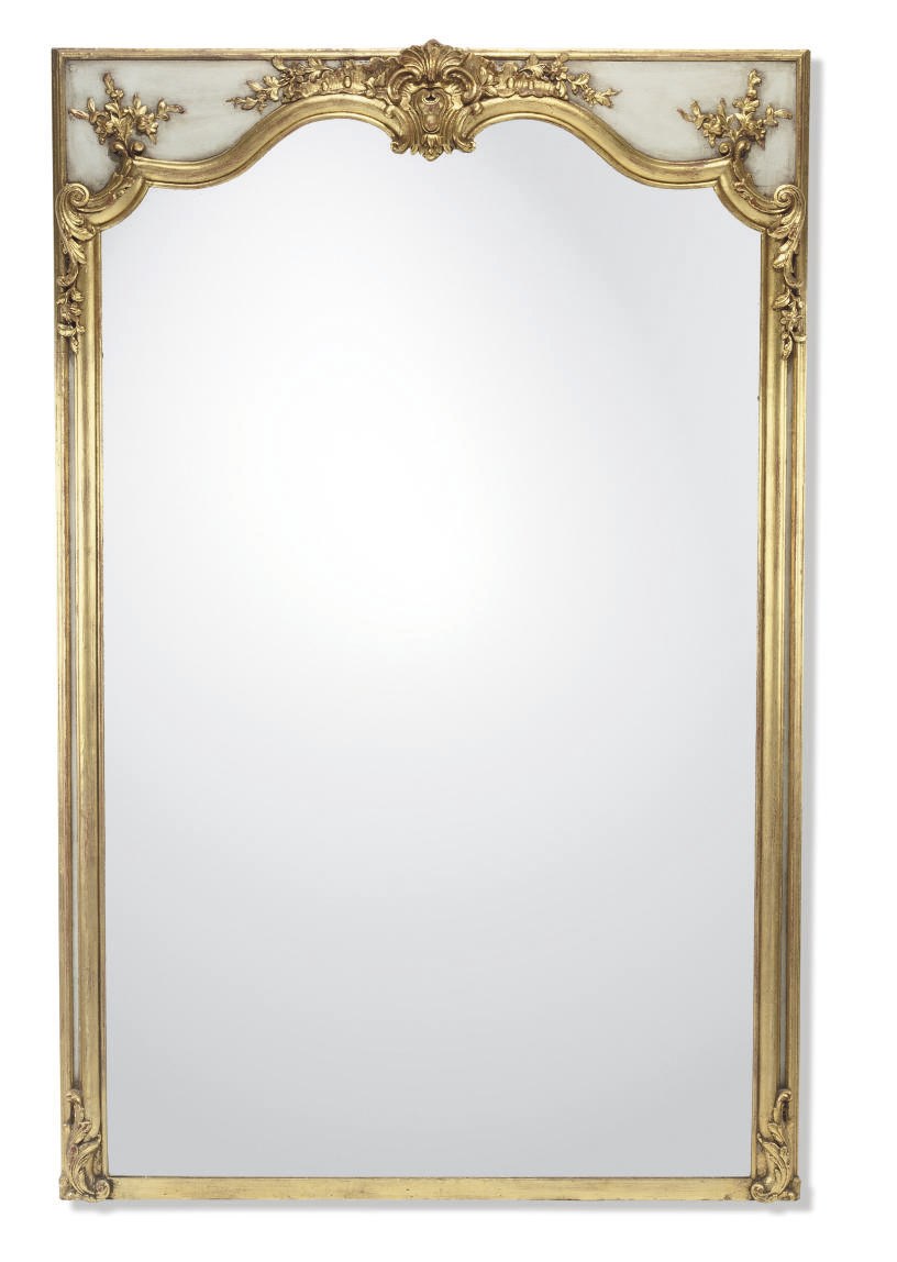 A GILTWOOD AND GREY PAINTED OVERMANTEL MIRROR