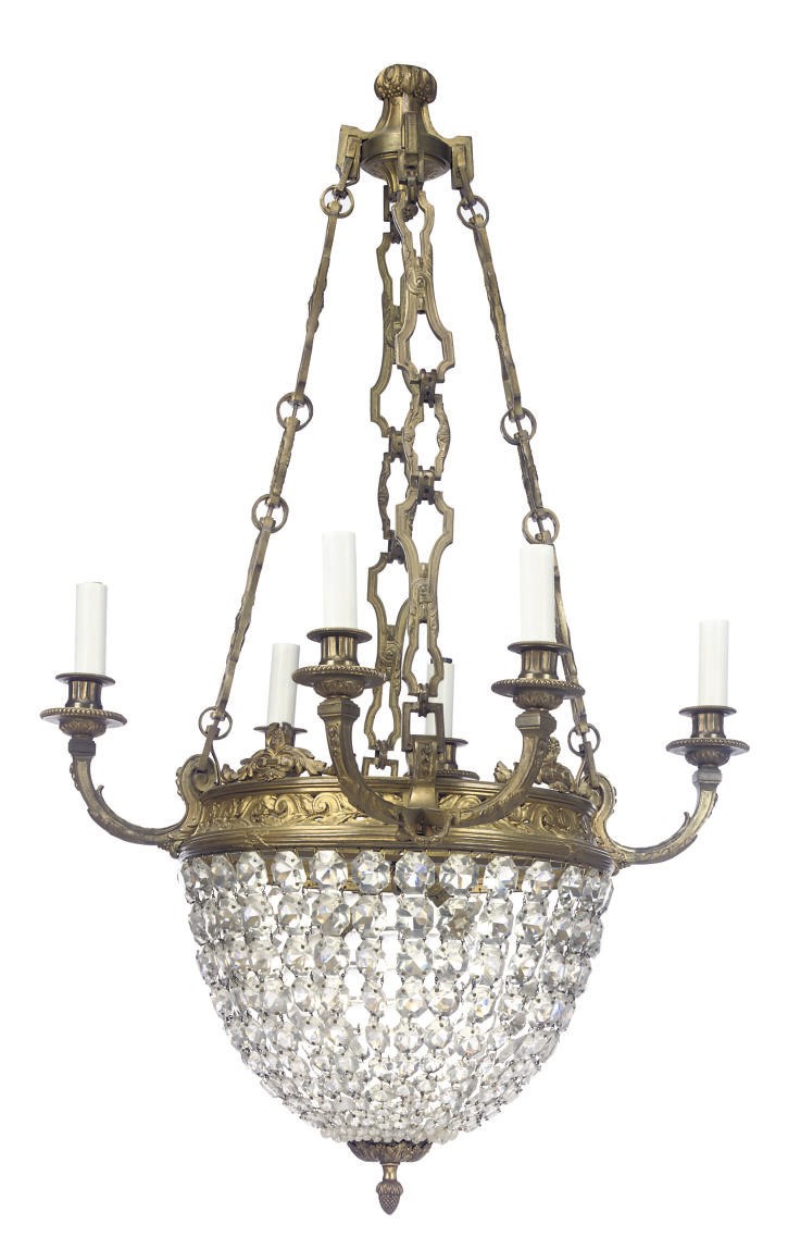 A FRENCH GILT-BRONZE AND GLASS BEAD CHANDELIER