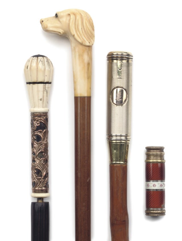 THREE NOVELTY WALKING STICKS