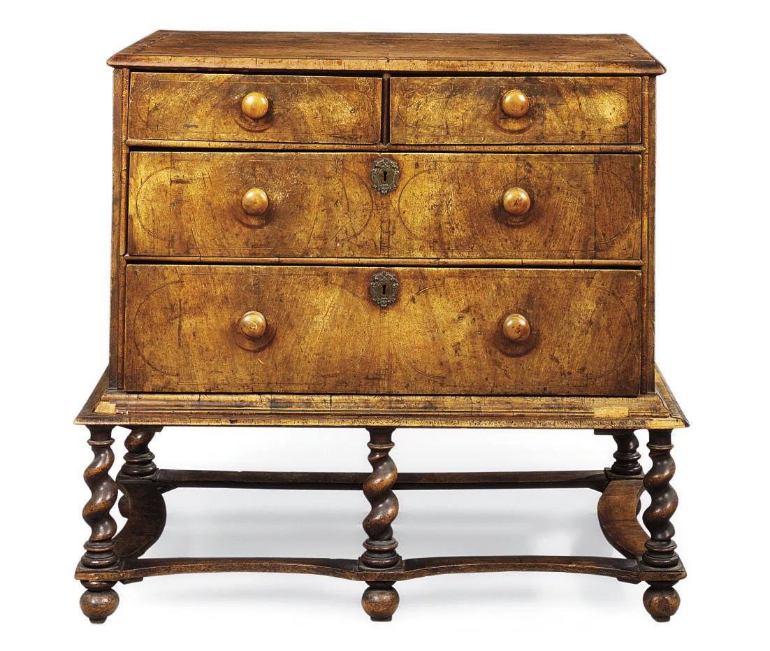 A WILLIAM AND MARY WALNUT CHEST-ON-STAND