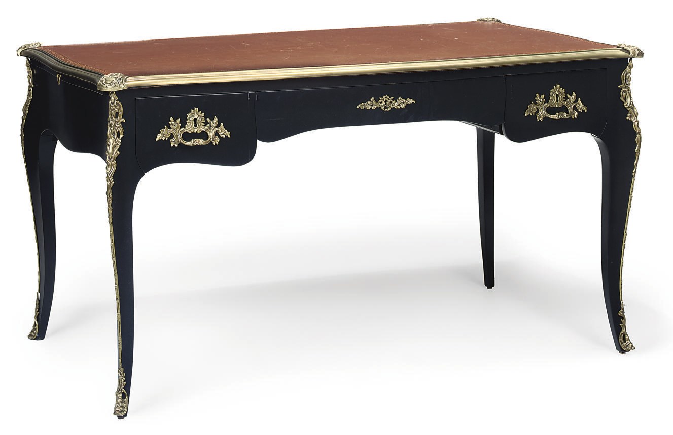 A GILT METAL MOUNTED AND PAINTED BUREAU PLAT