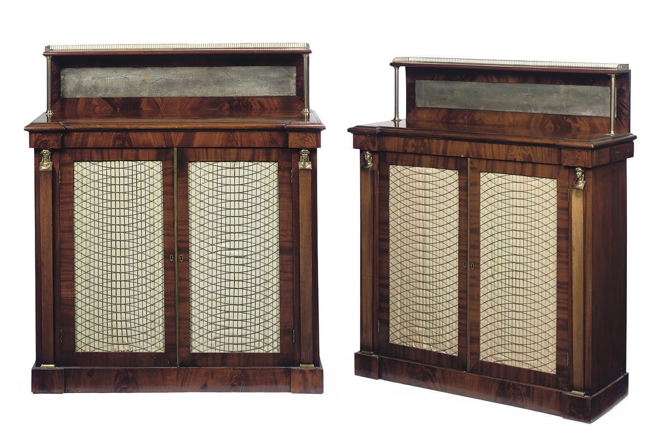 A PAIR OF GILT-BRASS MOUNTED MAHOGANY CHIFFONIERS