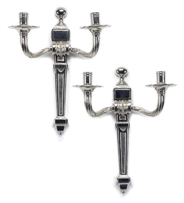 A PAIR OF SILVER-PLATED BRONZE TWIN BRANCH WALL APPLIQUES