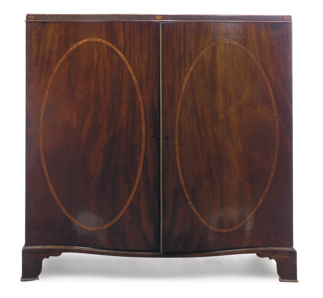 A GEORGE III MAHOGANY AND SATINWOOD INLAID SIDE CBINET