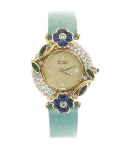 A DIAMOND AND MULTI-GEM WATCH, BY VAN CLEEF & ARPELS
