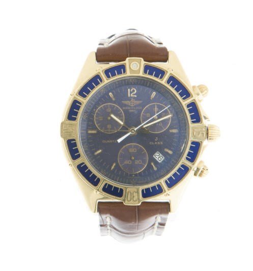 AN 18K GOLD WATCH, BY BREITLING
