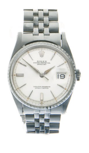 A STAINLESS STEEL WATCH, BY ROLEX