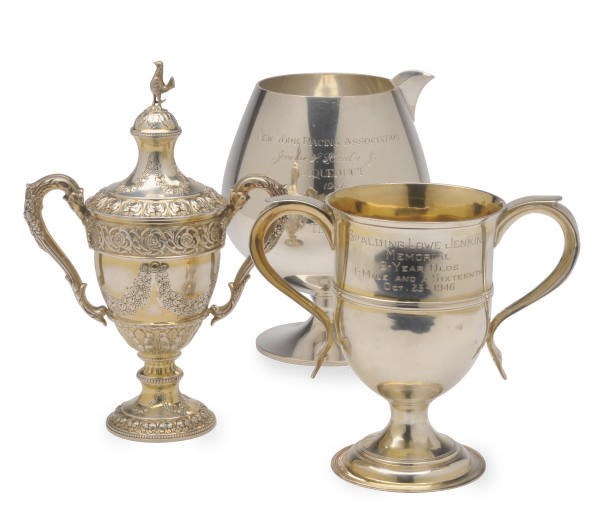 THREE SILVER RACING TROPHIES,