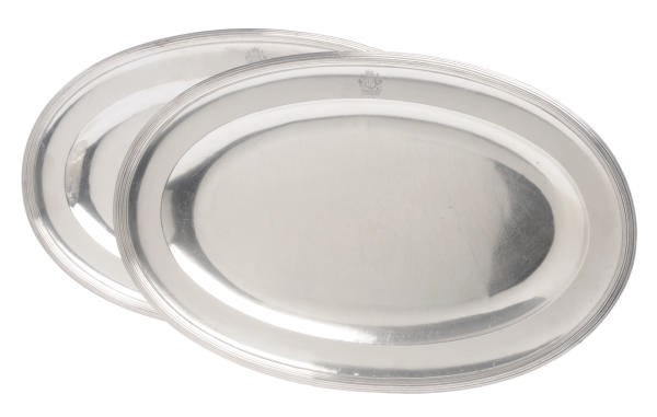 A PAIR OF GEORGE III SHEFFIELD-PLATED OVAL MEAT TRAYS,