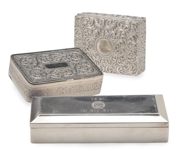 A VICTORIAN SILVER BOX AND AN AMERICAN SILVER BOX,