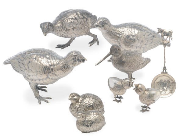 THREE ELIZABETH II SILVER MODELS OF GROUSE,