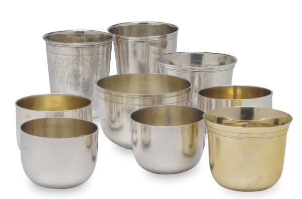 A GROUP OF TEN ENGLISH AND CONTINENTAL SILVER BEAKER CUPS,