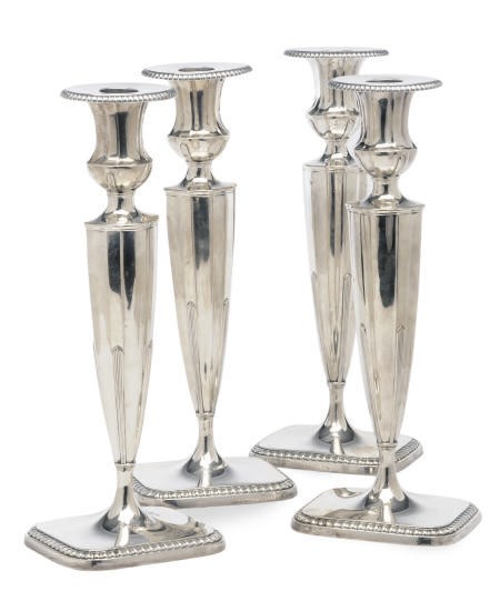 A SET OF FOUR AMERICAN SILVER CANDLESTICKS,