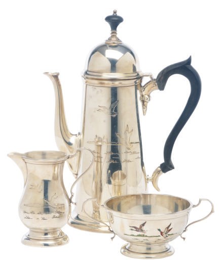 AN AMERICAN SILVER THREE-PIECE COFFEE SERVICE,
