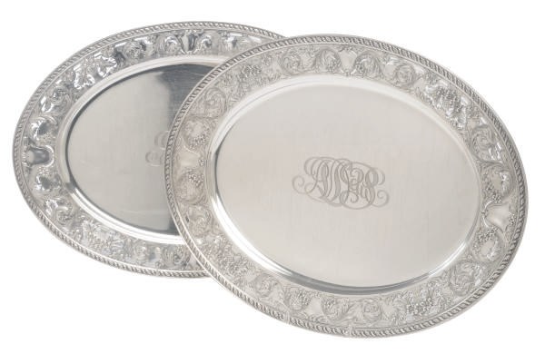 A PAIR OF LARGE AMERICAN SILVER TRAYS,