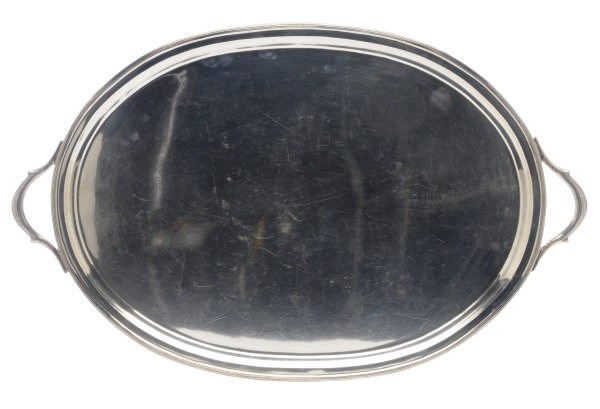 A LARGE AMERICAN SILVER TWO-HANDLED TEA TRAY,